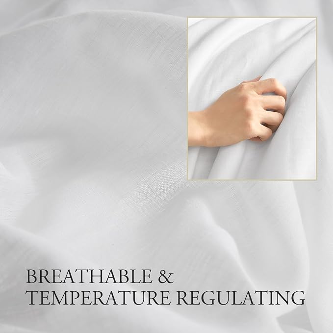 DAPU 100% Linen Duvet Cover Set - Pure Natural French Flax Linen with Corner Ties and Zipper Closure Soft Breathable Durable for Hot Sleepers 1 Duvet Cover 2 Pillowcases (White, California King)