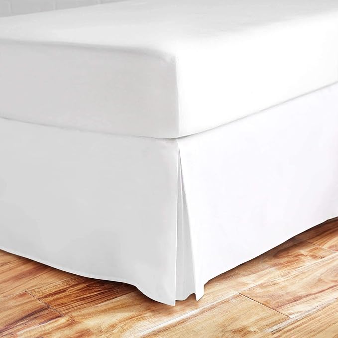 Split Corner Bed Skirt 16 Inch Drop Queen Size 100% Natural Cotton Wrinkle and Fade Resistant Queen Size, White Solid