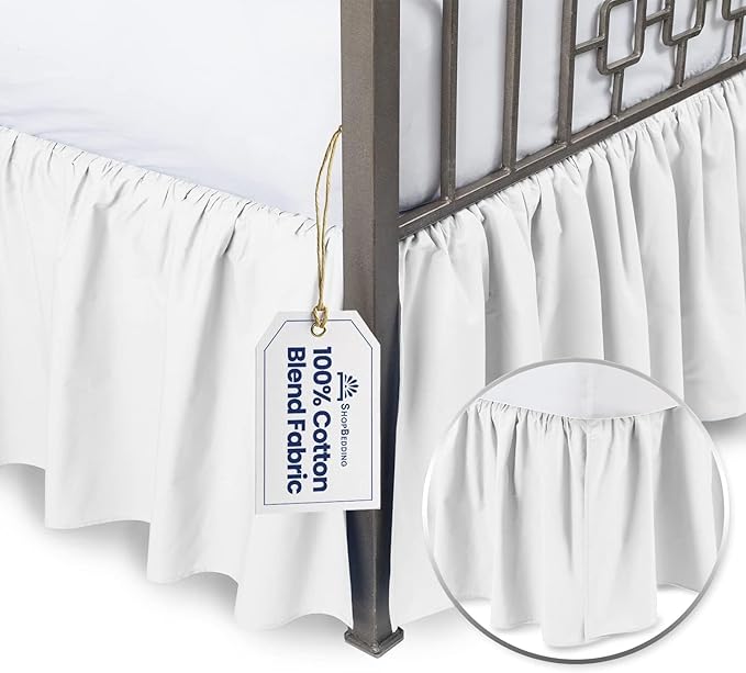 BLISSFORD White Bed Skirt Queen Size 18 inch Drop - with Split Corners - Cotton Blend Ruffled Bed Skirt, Dust Ruffle with Platform, White Queen Size Bedskirt, Machine Washable
