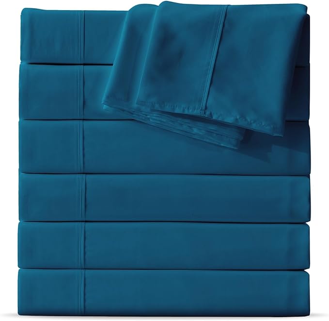 Maple&Stone Twin Flat Sheet 6 Pack,Premium Soft & Breathable,Brushed Microfiber Fabric,Anti-Shrinkage & Non-Fading,Bulk Flat Sheets Only Twin Size (Teal)