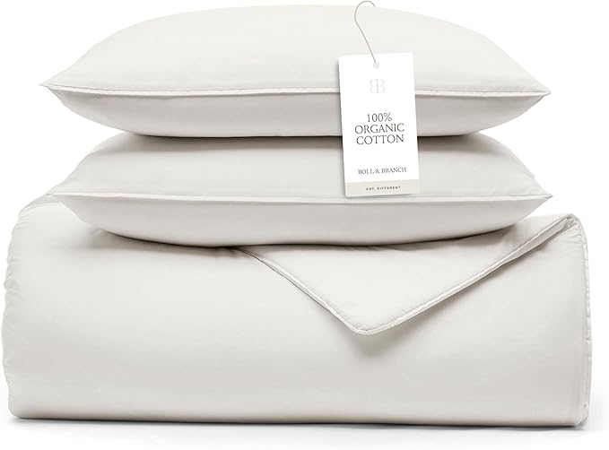 BOLL & BRANCH Signature Comforter Set - Twin/Twin XL, White - Duvet Insert and Cover in One Layer - Luxury Organic Cotton, Down Alternative, Hypoallergenic, All-Season - 1 Comforter and 2 Shams