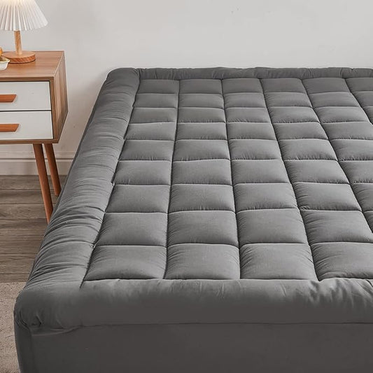 Mattress Pad Cover with Stretches to 18” Deep Pocket Fits Up to 8”-21” Cooling Bed Topper,Soft and Breathable Mattress Protector Cover (Gray, Queen)