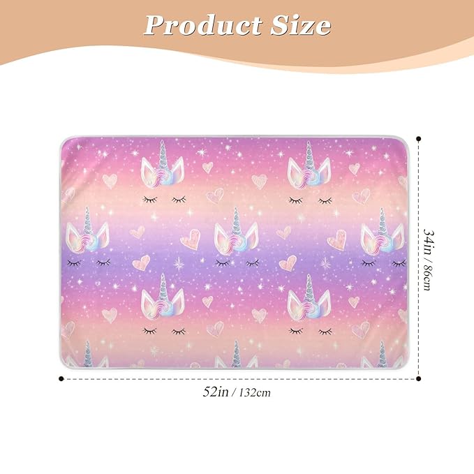 Waterproof Bed Pad Reusable Changing Pad Toddler Mattress Protector Large Pee Pad Baby Diaper Pad Soft Washable Liner Rainbow Gradient Shiny Unicorn Horn Lashes Hearts