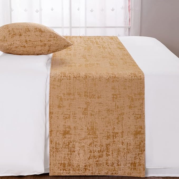 AMBERIS Bed Runner Gold, Chenille Soft No Fading Modern Bed Scarf (Pillowcases Sold Separately)