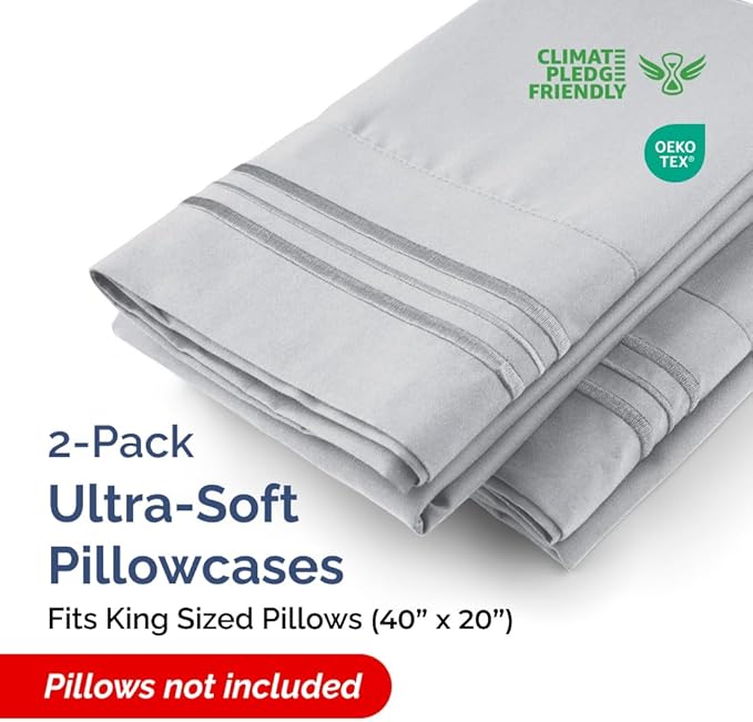 King Pillow Cases Set of 2 - Ultra Soft Hotel Quality Pillowcase Covers - Comfy, Cozy & Wrinkle Free - Shrinkage, Stain & Fade Resistant - Machine Washable Pillow Protectors - 2 Piece Set - Steel Blue