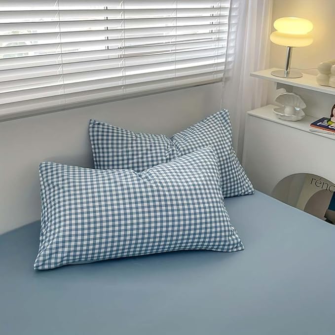 Nayoroom Blue Gingham Duvet Cover Queen Size Plaid Checkered Comforter Cover 3 Pieces Soft Lightweight Washed Microfiber Farmhouse Grid Dorm Bedding Set with Pillowcases