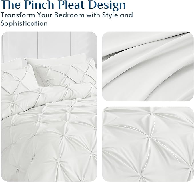 JOLLYVOGUE Full Size Comforter Sets 7 Pieces - Bed in a Bag Full for All Season, Pintuck Bedding Comforter Sets with Comforter, Flat Sheet, Fitted Sheet and Pillowcases & Shams, White