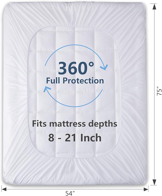 CozyLux Full Size Mattress Pad Pillow Top Cotton Cooling Mattress Topper 8-21" Deep Pocket Mattress Cover Quilted Fitted Cooling 450GSM Mattress Protector (54x75 Inch,White)