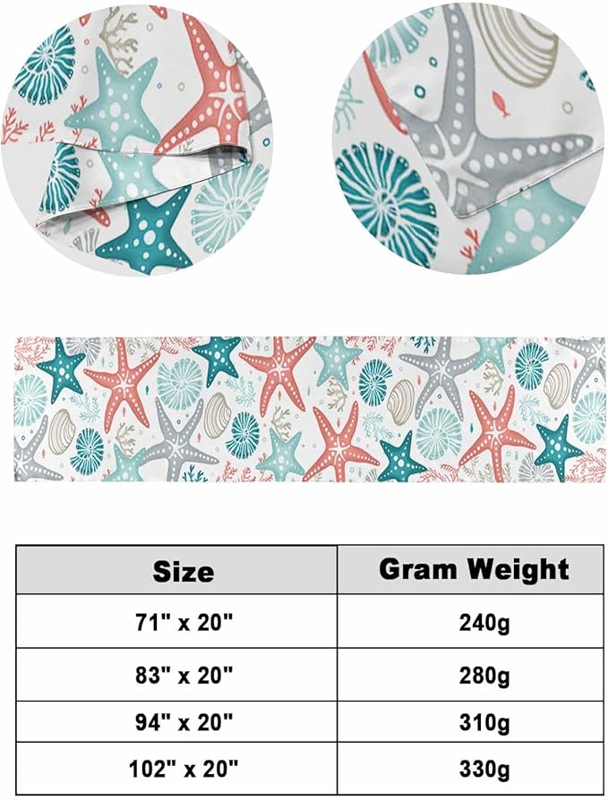 Teal Green Coral Bed Runner for King Size Bed, Bedspread Protector Slipcover Bed Scarf for Foot Bed Runners & Scarves for Bedroom Hotel 102x20 Spring Summer Coastal Starfish Beach Nautical Conch
