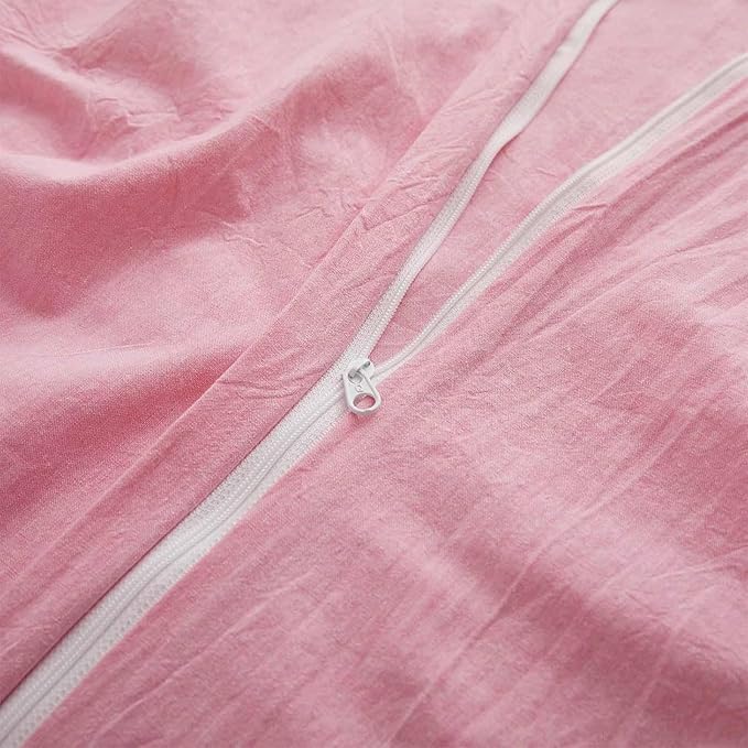 LOVQUE Pink Duvet Cover Full Size, 100% Washed Cotton Linen Like Bedding Set with Zipper Closure (No Comforter), 80x90 Inches