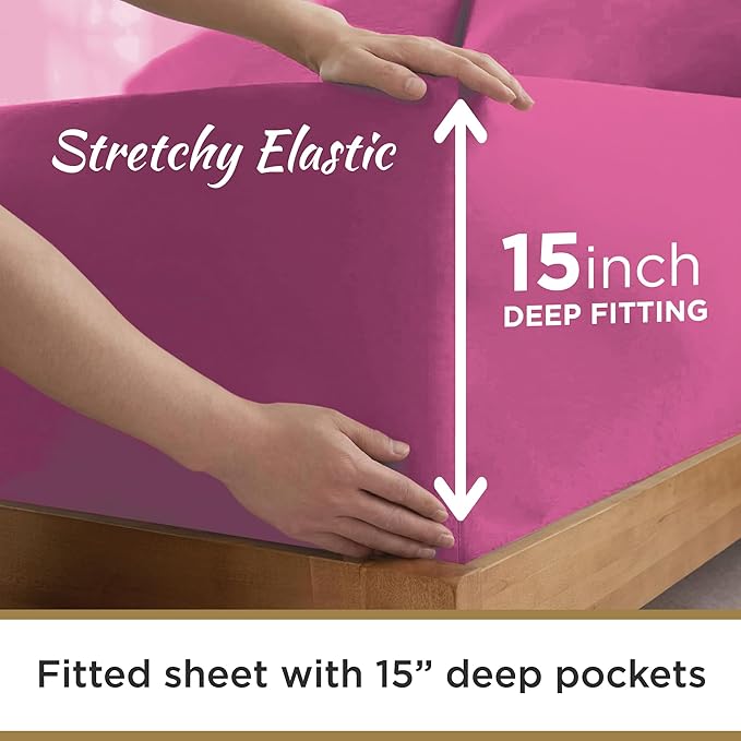 Twin XL 100% Microfiber Double Brushed Sheet Set - Extra-Soft & Wrinkle-Free - 15" Deep Pockets, 39" x 80" - Ideal for Dorms, Hospitals & Split King Beds - 3 PC Set (Twin XL, Hot Pink)