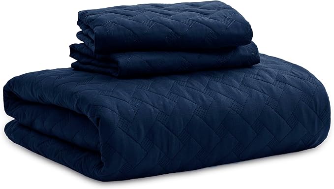 Bedsure Quilts Queen Size - Lightweight Bedspreads Queen Size with Basket Weave Pattern, Soft Quilt Bedding, Navy Comforter Coverlet for All Seasons (90" x 96")