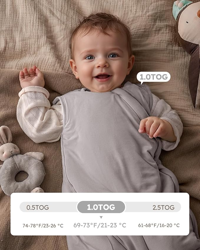 Yoofoss Rayon Made from Bamboo Baby Sleep Sack 18-24 Months 1.0 Tog Baby Wearable Blanket, Super Soft Infant Toddler Sleeping Sack 2-Way Zipper