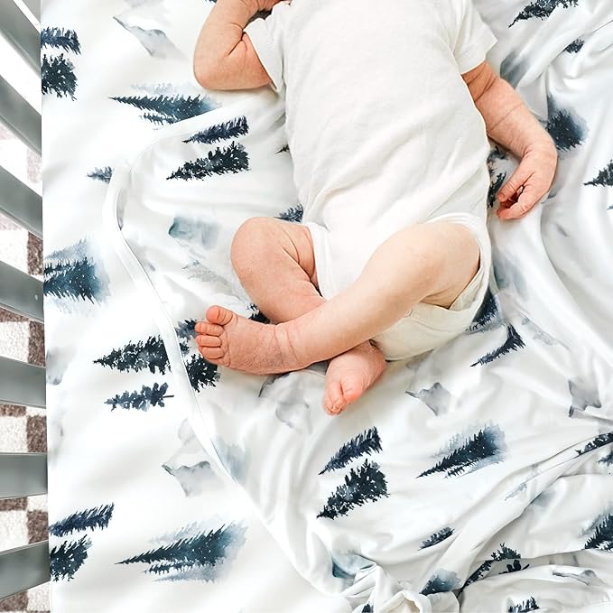 GRSSDER Baby Blankets Super Soft Stretchy Jersey Swaddle Blankets 2 Pack for Baby Boys, Double Layer Reversible Receiving Blankets 34 x 44, Extra Large for Swaddling, Deer & Forest