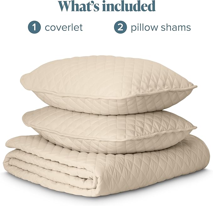 Bare Home Coverlet Set - Full/Queen - Lightweight Bed Decor - Comforter Alternative - All-Season Quilted Bedspread (Full/Queen, Sand)