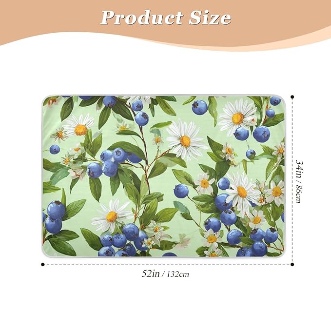 Waterproof Bed Pad Reusable Changing Pad Toddler Mattress Protector Large Pee Pad Baby Diaper Pad Soft Washable Liner Green Blueberries and Daisies