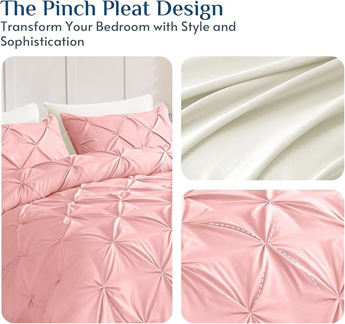 JOLLYVOGUE California King Comforter Set 7 Pieces - Bed in a Bag Cal King for All Season, Pintuck Bedding Comforter Sets with Comforter, Flat Sheet, Fitted Sheet and Pillowcases & Shams, Pink & Ivory