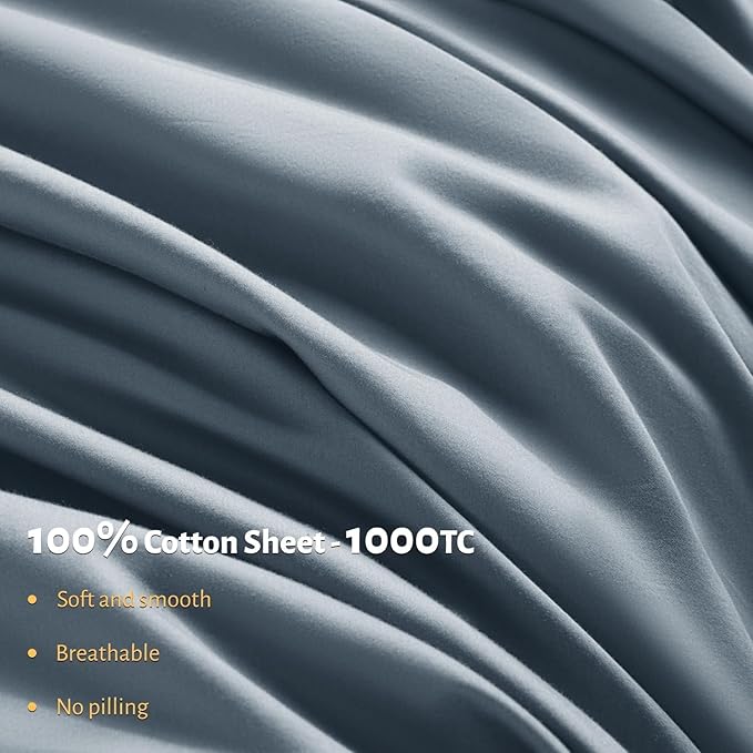 Shilucheng 100% Egyptian Cotton Sheets Set - 1000 Thread Count，Luxury Cotton Bed Sheets，Breathable & Cooling Bedding and Pillow Cases, 16 Inch Deep Pocket - 4 Piece (California King, French Blue)