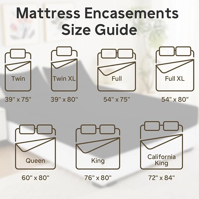Full Size Waterproof Mattress Protector (12’’-16” Depth) – Zippered Mattress Encasement Bed Cover, Premium Six-Sided Mattress Cover for Bed,Noiseless Breathable Machine Washable, Black