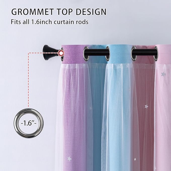 XiDi Curtains for Girls Bedroom, Blackout for Kids Room, Colorful Rainbow Design, Unicorn Wall Decor Pink Ombre Curtains, Purple Princess Room 72 Inches Long 34 Wide 2 Panel Sets Pink Purple