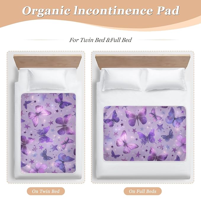 Waterproof Bed Pad Reusable Changing Pad Toddler Mattress Protector Large Pee Pad Baby Diaper Pad Soft Washable Liner Purple Dreamy Butterflies and Stars