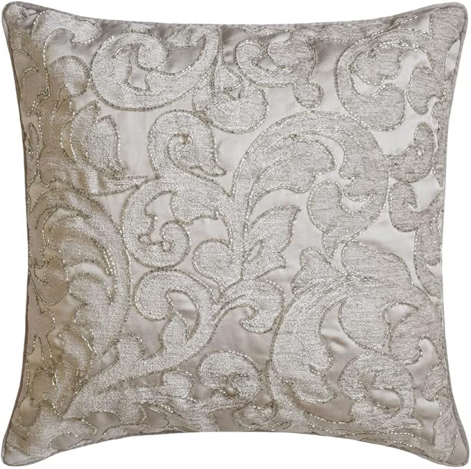 The HomeCentric King/Queen/Twin Silver Luxury Queen 74"x18" Bed Runner Without Pillow Cover, Abstract, Floral, Bead Hand Embroidery Bed Scarf on Jacquard Fabric - Ethereal Silver