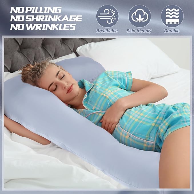 Silky Satin Pregnancy Pillow Cover, Only Pillowcase, L Shaped Snuggle Maternity Body Pillowcase for Cooling Skin Hair Full Body Pillow Cover with Hidden Zip for Side Sleeper