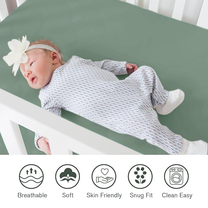Little Grape Land Crib Sheets for Girls and Boys, 2pk Baby Crib Fitted Sheet for Standard Size Crib and Toddler Mattress, Super Soft Baby Sheet, Green Dinosaur