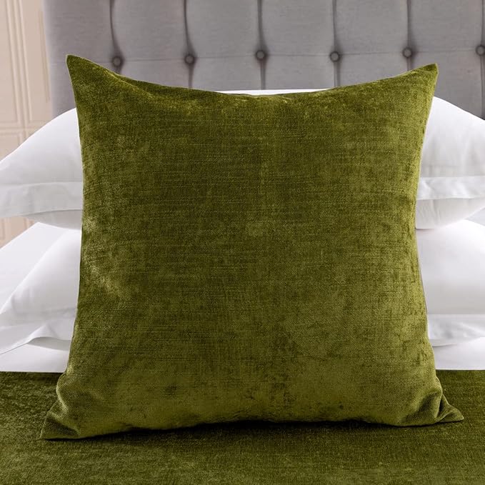 AMBERIS 2 Pillowcases (45×45cm)(Without Insert) Green, Chenille Soft No Fading Modern 2 Pillowcases (Without Insert)