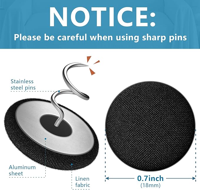 Flax Covered Button Twist Pins - for Bed Skirts Pins,Sofa,Upholstery,Armchair Caddies, Armrest Covers, Slipcovers (12, Black)