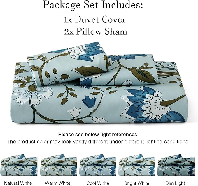 PHF Ultra Soft Floral Duvet Cover King Size, Printed Bedding Set 3 Pieces, Comfy Farmhouse Pattern Duvet Cover Set with 2 Pillow Shams, Zipper Closure and 8 Ties, 104"x90", Flower-Dusty