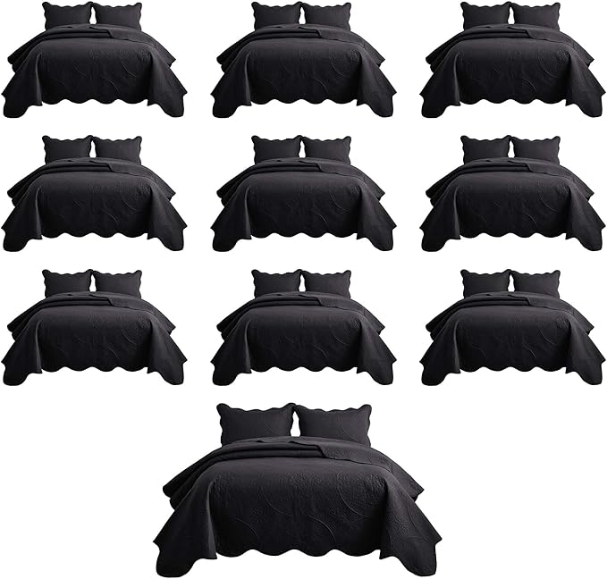 IR Imperial Rooms 10 Pack Twin Quilt Bedding Set (68" x 86") - Bulk Wholesale for Hotels, Guest Bedroom & Airbnbs - Lightweight Microfiber Reversible Floral Embossed Quilts Bedspreads (Black)