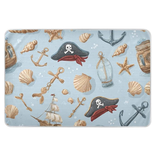 Waterproof Bed Pad Reusable Changing Pad Toddler Mattress Protector Large Pee Pad Baby Diaper Pad Soft Washable Liner Blue Pirate Hats Anchors Seashells