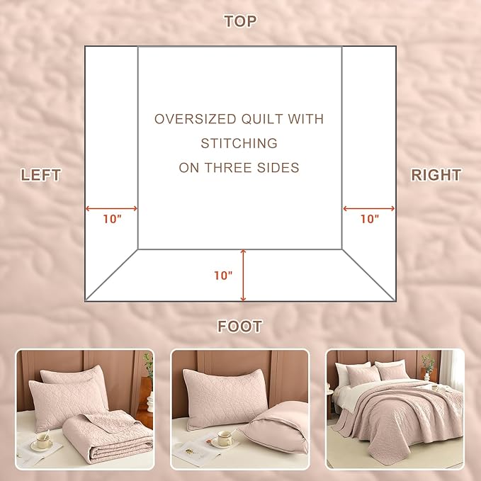 Lady Ann Camel Oversized Queen Bedspread 100x106, 3 Pcs Leaves Pattern Printed Oversized Queen Quilt Set for Extra Large Bed, Lightweight & Soft Farmhouse Bedspreads & Coverlets
