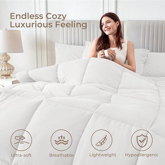 Sasttie California King Comforter Set, 7 Pieces Reversible Cal King Bed in a Bag, Complete Bedding Set Includes Comforter, Flat Sheet, Fitted Sheet, Pillowcases and Pillow Shams, Ivory