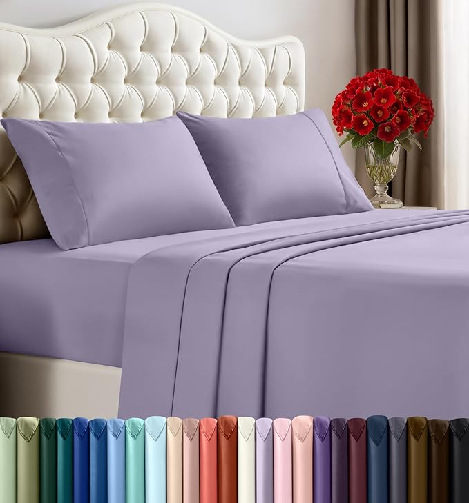 Utopia Bedding Queen Size Sheet Set – 4 Piece Bed Sheets, Soft and Breathable Microfiber, Includes 1 Fitted Sheet, 1 Flat Sheet and 2 Pillowcases – Oeko Tex (Lavender)
