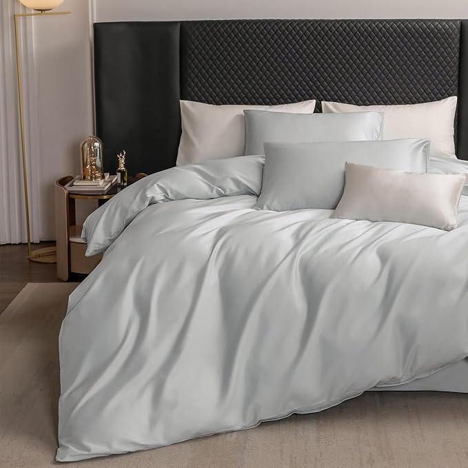 MooMee Duvet Cover Set 100% Extra Long Staple Cotton 600 Thread Count Silky Sateen Smooth Luxury Soft Breathable Durable Hotel Quality Bedding, 3 Pieces (Baby Blue, Queen 90"x90")