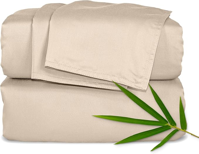 Pure Bamboo California King Sheets, Genuine 100% Organic Viscose Derived from Bamboo Bed Sheet Set, Soft & Cooling, Double Stitching, 2 Year Quality Promise (California King, Almond)