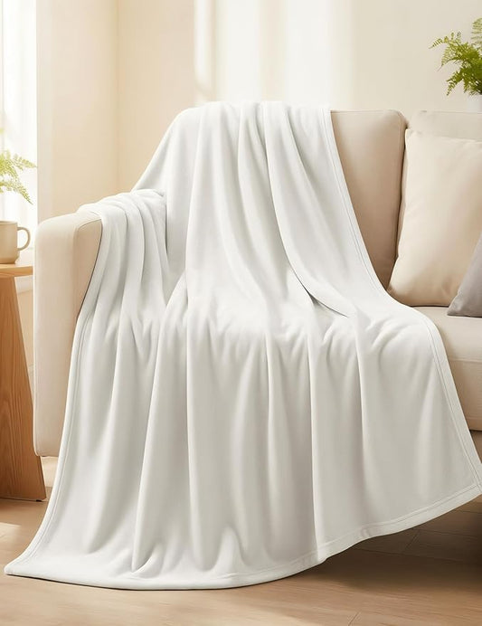 Casa Platino Fleece Throw Blankets – 300 GSM White – Soft Cozy Warm Holiday Throws for Winter, Fuzzy Plush Elegant Gifts for Kids, Men & Women - Ideal for Couch, Sofa, Chair or Bed - 50x60 Inch