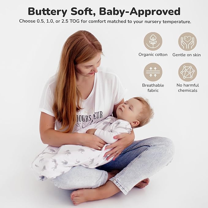 Baby Sleep Sack 1.0 TOG, Organic Cotton Baby Wearable Blanket with Two-Way Zipper, Swaddle Transition Baby Sleeping Bag, All-Season Sleep Sack for Newborn Infant Toddler Boy Girl, 0-6 Months, 1-Pack