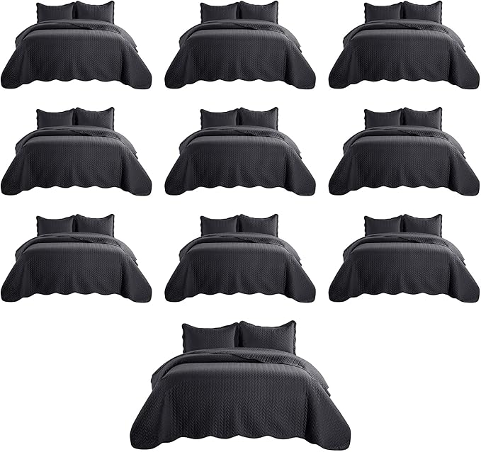 MOONLIGHT20015 Twin Quilt Bedding Set (68” x 86”) - Bulk Pack of 10 Wholesale for Hotels, Guest Bedroom & Airbnbs - Lightweight Microfiber Reversible Embossed Quilts Bedspreads (Charcoal)