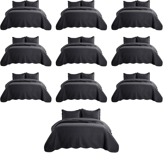 MOONLIGHT20015 Twin Quilt Bedding Set (68” x 86”) - Bulk Pack of 10 Wholesale for Hotels, Guest Bedroom & Airbnbs - Lightweight Microfiber Reversible Embossed Quilts Bedspreads (Charcoal)