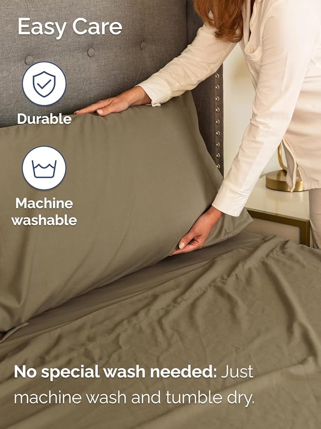 Extra Deep Twin Sheet Set - 4 Piece Breathable and Cooling Sheets - Hotel Luxury Bedding for Women, Men, Kids & Teens - Easy & Secure Fit - Soft, Wrinkle Free and Comfy - Extra Deep Pockets - Khaki