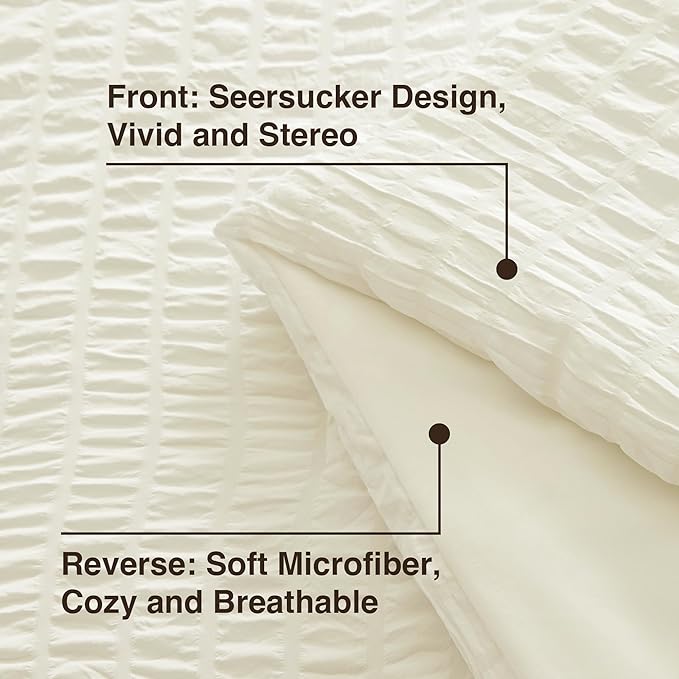Love's cabin Seersucker Ivory Twin XL Comforter Set, 5-Piece All Season Lightweight Bed in a Bag Bedding Set with Comforter, Flat Sheet, Fitted Sheet, Pillowcase and Sham | Soft, Breathable, Lightweight