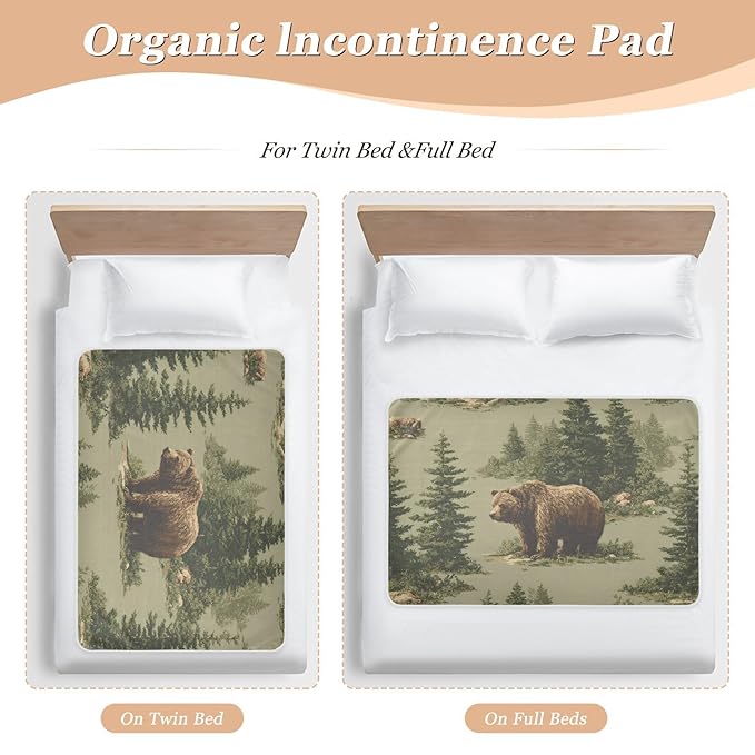 Waterproof Bed Pad Reusable Changing Pad Toddler Mattress Protector Large Pee Pad Baby Diaper Pad Soft Washable Liner Forest Brown Bears Green