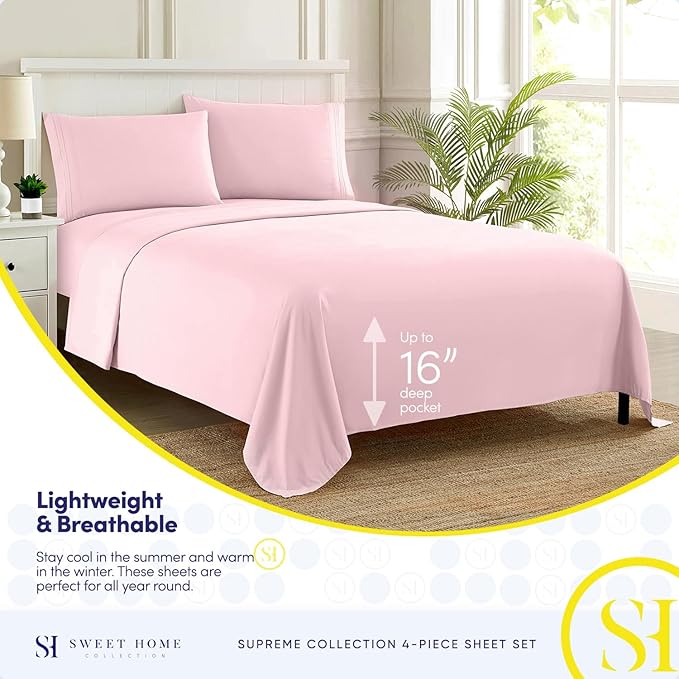 California King Sheet Sets - Breathable Luxury Sheets with Full Elastic & Secure Corner Straps Built In - 1800 Supreme Collection Deep Pocket Bedding Set, Sheet Set, California King, Pale Pink