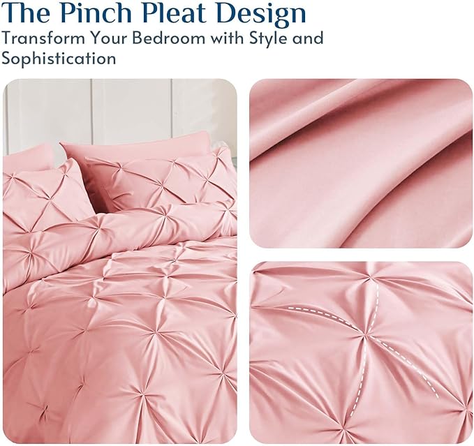 JOLLYVOGUE Twin XL Comforter Set 5 Pieces - Bed in a Bag Twin XL for All Season, Pintuck Bedding Comforter Sets with Comforter, Flat Sheet, Fitted Sheet and Pillowcases & Shams, Pink