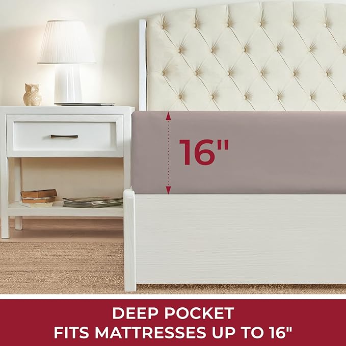 Mellanni Twin Fitted Sheet - Iconic Collection Bedding Sheets with up to 16 inch Deep Pocket - Soft & Cooling - Fade & Stain Resistant - 1 PC (Twin, Tan)