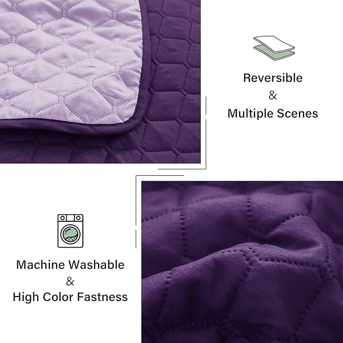 Exclusivo Mezcla Reversible Twin Quilt Bedding Set with Pillow Sham, Lightweight Quilts Twin Size, Soft Bedspreads Bed Coverlets for All Seasons - (Deep Purple, 68"x88")