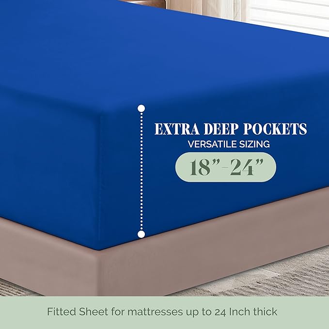 Elegant Comfort Luxurious 1500 Premium Hotel Quality Microfiber 4-Piece Sheet Set, 18-24 Inches Deep - Extra Deep Pocket Sheets - Ultra Soft 4PC Deep Pocket Sheets, California King, Royal Blue